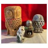 Owl collection resin and wood carved