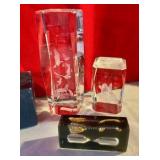Group of 3D Etched Birds and Christmas scene paperweights