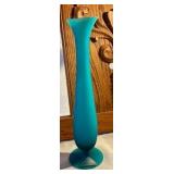 Frosted blue art glass flower vase lead crystal Morgantown