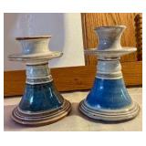 Pair of vintage art studio pottery candle holders