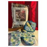 Tapestry throw & NOS home collection oven mitt and pot holders