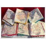 Group of 6 handmade flour sack embroidered days of the week kitten kitchen towels