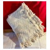 Machine made ecru cotton blend throw blanket with hearts