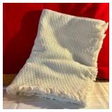 Ecru colored cotton blend throw blanket lattice work design