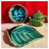 Group art studio pottery, owl bowl, Japan, mini tea pot