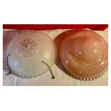 2 vintage glass ceiling lamp shades, pink & frosted