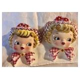 Pair of vintage Lefton Miss Daisy ceramic wall pocket