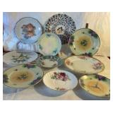 Group of 10 vintage hand painted transferware Bavaria, Germany, Vienna china plates