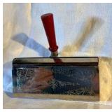Vintage silver tone metal, wood handled crumb sweeper