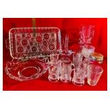 Group vintage clear glass brides basket, EAPG and other misc. etched glass items