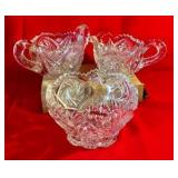 Vintage EAPG glass condiment set, cream & sugar and candy dish