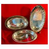 Set of 3 silver toned, handled serving trays Rogers and Viking