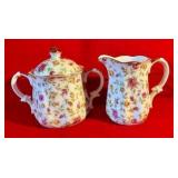 Collectable Chintz pink rose cream & sugar, Japan China