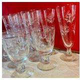 Group of vintage Libbey lily of the valley beer champagne & goblets glasses