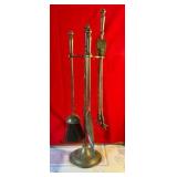 Vintage brass fireplace tool set, urn-style finials with matching stand