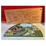 Pair of wood wall plaques/decor fruit crate top