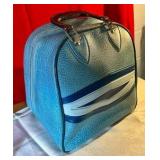 Vintage Brunswick Don Carter Blue leather bowling ball case with ball