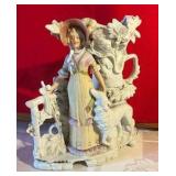Vintage made in Germany bisque Victorian lady with dog, planter. Possibly Carl Schneider