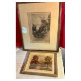 2 vintage scenic prints in wood frames