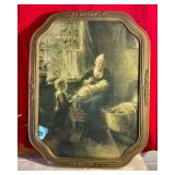 Vintage framed print of the painting "Feeding the baby" by Bernard Jean Corneill Pothast
