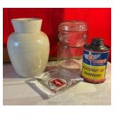 Vintage 1910 stoneware snuff jar and other advertising items