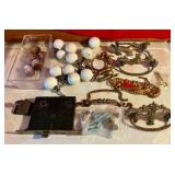 Misc vintage copper, brass, hardware drawer pulls and knobs primitive