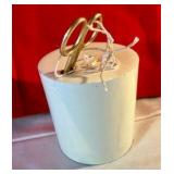 Vintage heavy cardboard string container with scissors