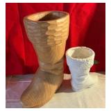 Christmas decor, wood and ceramic santa boots Dept 56