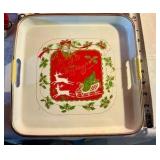Misc vintage Christmas platter, basket & wall hanging