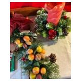 Group of vintage and newer christmas holiday decor and bags