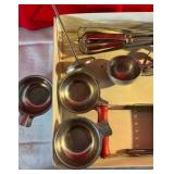Vintage group of various kitchen utensil, red wood bakelite handled