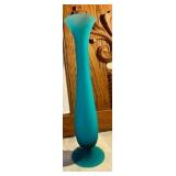 Frosted blue art glass flower vase lead crystal Morgantown