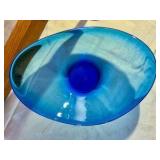 Blue art glass compote and candlestick holder Danish