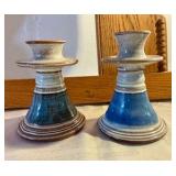 Pair of vintage art studio pottery candle holders