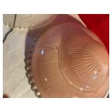 2 vintage glass ceiling lamp shades, pink & frosted