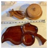 Vintage monkey pod tray, mahogany wood tray and butter dish