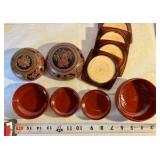 Collectable red terracotta glazed bowls & coasters