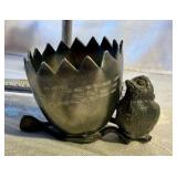 Vintage silver toned & pewter egg cup, shot glass and letter holder