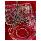 Group vintage clear glass brides basket, EAPG and other misc. etched glass items