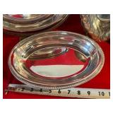 Set of 3 silver toned, handled serving trays Rogers and Viking