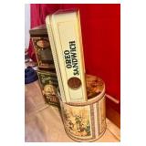 Group of 4 molasses candy, tea, cookie tins