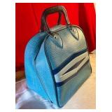 Vintage Brunswick Don Carter Blue leather bowling ball case with ball