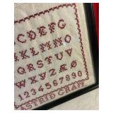Vintage framed embroidered sampler Astrid gran