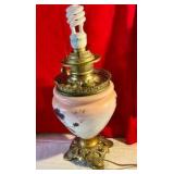 Vintage electrified glass hurricane lamp hand painted floral rose