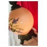 Vintage electrified glass hurricane 3-way lighted lamp hand painted floral