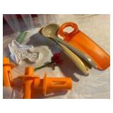 Misc vintage plastic kitchen items, some dairy queen advertising