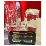 Group of 3D Etched Birds and Christmas scene paperweights