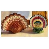 Ceramic turkey candle holder and salt-n-pepper shaker