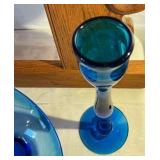 Blue art glass compote and candlestick holder Danish