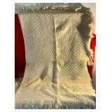 Machine made ecru cotton blend throw blanket with hearts